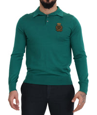Thumbnail for Green Cashmere Collared Logo Pullover Sweater