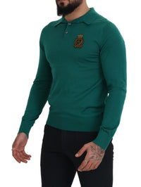 Thumbnail for Green Cashmere Collared Logo Pullover Sweater