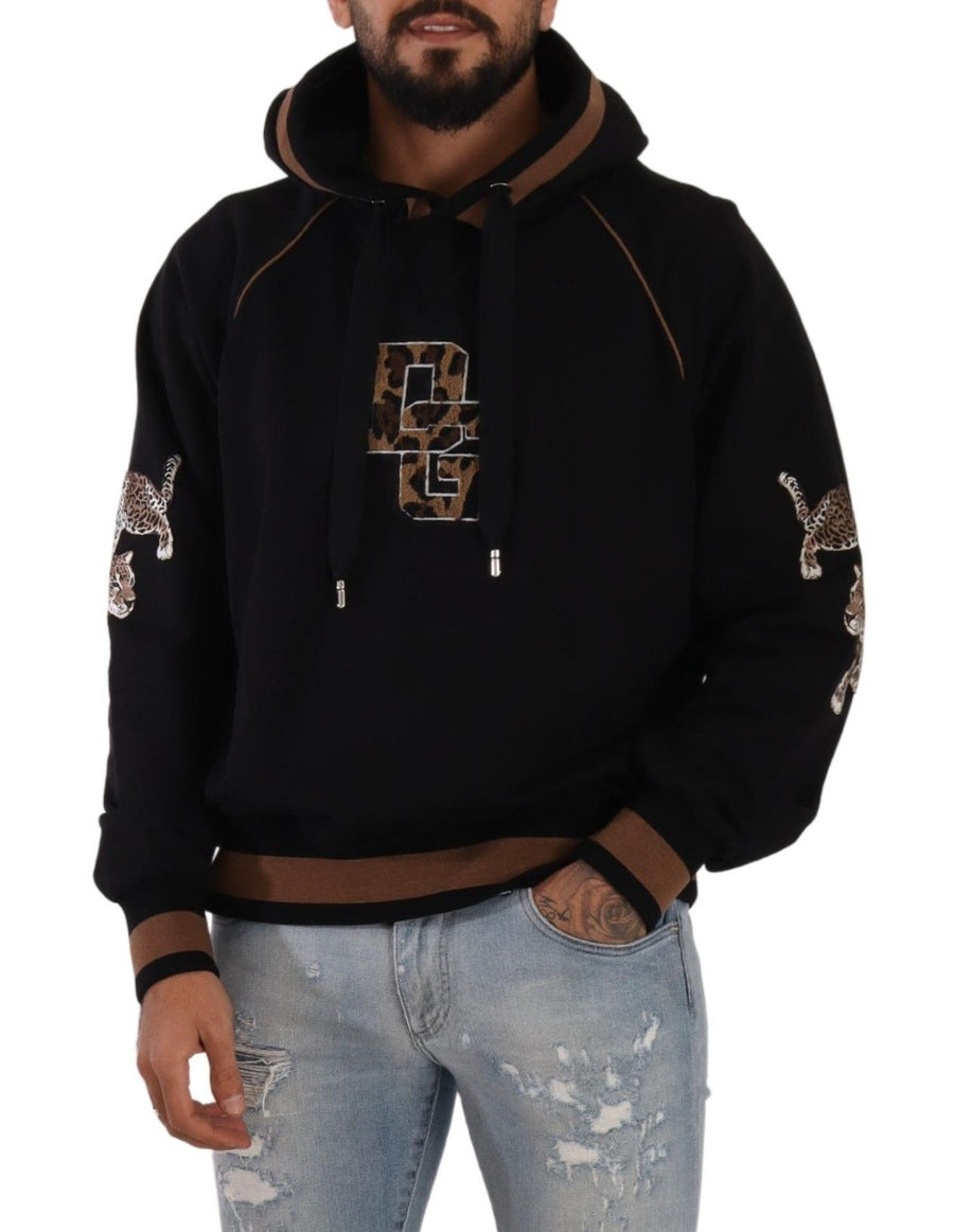 Black Brown Leopard Cotton Hooded Pullover Sweater