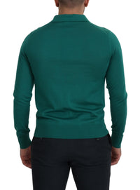 Thumbnail for Green Cashmere Collared Logo Pullover Sweater