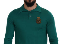 Thumbnail for Green Cashmere Collared Logo Pullover Sweater