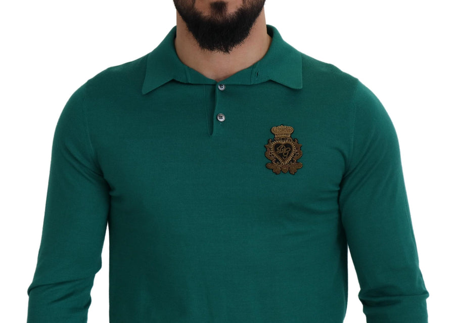 Green Cashmere Collared Logo Pullover Sweater