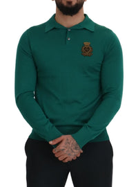 Thumbnail for Green Cashmere Collared Logo Pullover Sweater