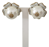 Thumbnail for Floral Crystal-Pearl Clip-On Earrings