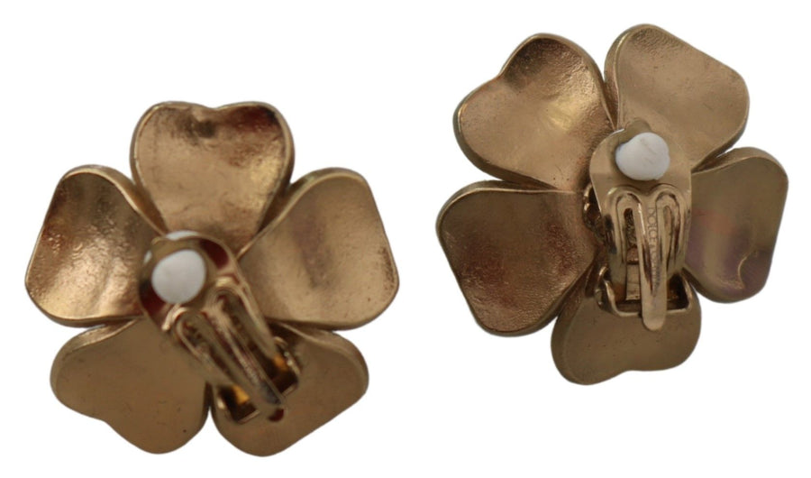 Floral Crystal-Pearl Clip-On Earrings