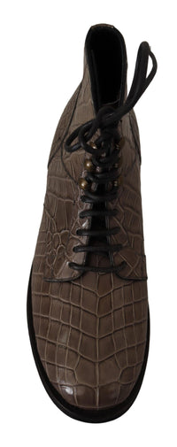 Thumbnail for Elegant Crocodile Derby Brogue Boots