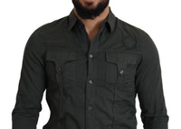 Thumbnail for Sleek Dark Gray Cotton Casual Shirt