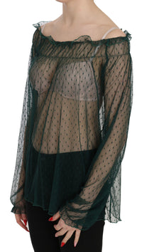 Thumbnail for Elegant Green Mesh Long Sleeve Top