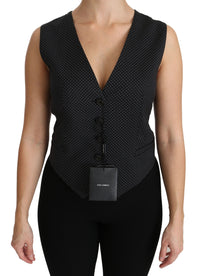 Thumbnail for Chic Black Dotted Wool Blend Sleeveless Vest