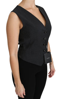 Thumbnail for Chic Black Dotted Wool Blend Sleeveless Vest