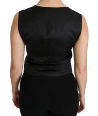 Thumbnail for Chic Black Dotted Wool Blend Sleeveless Vest