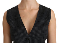 Thumbnail for Chic Black Dotted Wool Blend Sleeveless Vest