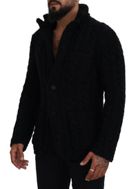 Thumbnail for Elegant Black Wool-Cashmere Blend Cardigan