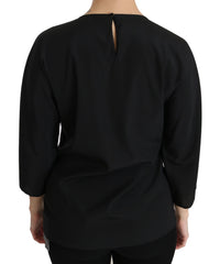 Thumbnail for Elegant Black Silk Stretch Embroidered Top