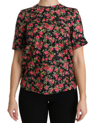 Thumbnail for Elegant Black Floral Crew Neck Top