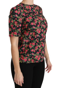 Thumbnail for Elegant Black Floral Crew Neck Top