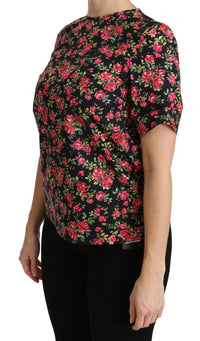 Thumbnail for Elegant Black Floral Crew Neck Top