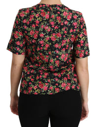 Thumbnail for Elegant Black Floral Crew Neck Top