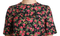 Thumbnail for Elegant Black Floral Crew Neck Top