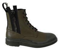 Thumbnail for Chic Military Green Leather Ankle Boots