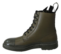 Thumbnail for Chic Military Green Leather Ankle Boots