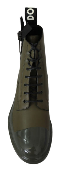 Thumbnail for Chic Military Green Leather Ankle Boots