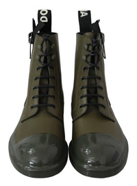 Thumbnail for Chic Military Green Leather Ankle Boots