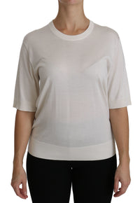 Thumbnail for Elegant White Silk Crew Neck Top