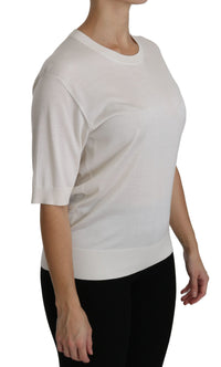 Thumbnail for Elegant White Silk Crew Neck Top