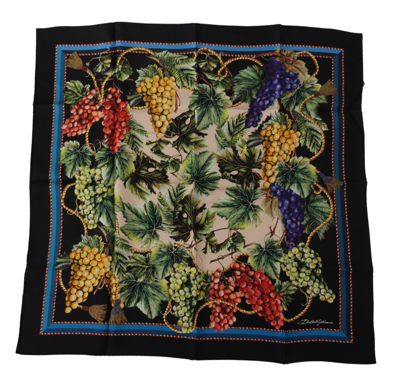 Black Vineyard Print Square Handkerchief Silk Scarf