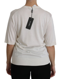 Thumbnail for Elegant White Silk Crew Neck Top