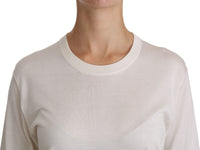 Thumbnail for Elegant White Silk Crew Neck Top