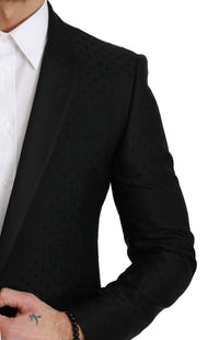 Thumbnail for Elegant Black Polka Dotted Wool Blend Blazer