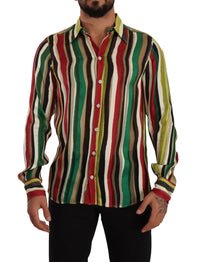 Thumbnail for Elegant Multicolor Striped Silk Blend Shirt
