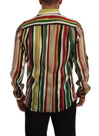 Thumbnail for Elegant Multicolor Striped Silk Blend Shirt