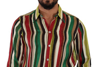 Thumbnail for Elegant Multicolor Striped Silk Blend Shirt