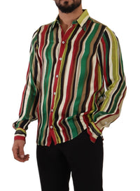 Thumbnail for Elegant Multicolor Striped Silk Blend Shirt