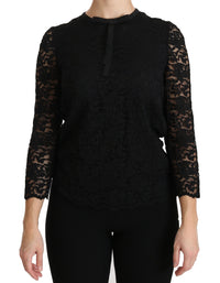 Thumbnail for Elegant Black Lace Crew Neck Blouse