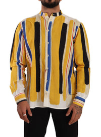 Thumbnail for Elegant Yellow Striped Henley Shirt