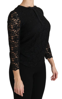 Thumbnail for Elegant Black Lace Crew Neck Blouse