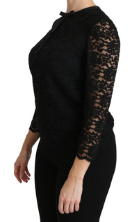 Thumbnail for Elegant Black Lace Crew Neck Blouse