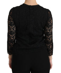 Thumbnail for Elegant Black Lace Crew Neck Blouse