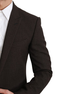 Thumbnail for Elegant Brown Virgin Wool Martini Blazer