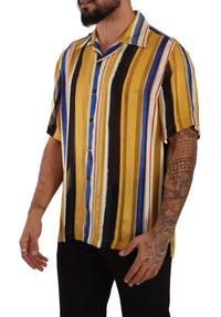 Thumbnail for Yellow Striped Silk-Blend Men's Shirt