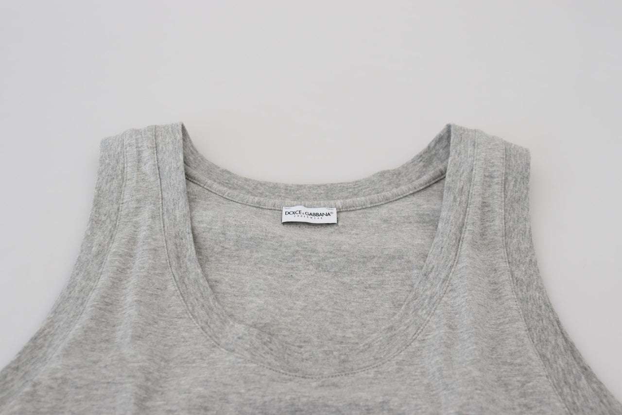 Gray Sleeveless Logo Print Underwear T-shirt