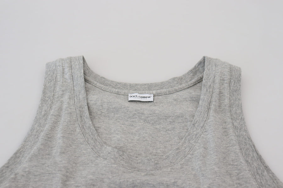 Gray Sleeveless Logo Print Underwear T-shirt