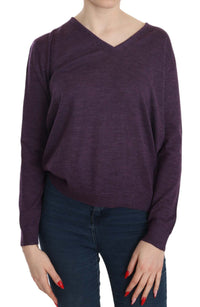 Thumbnail for Elegant Purple V-Neck Wool Blouse