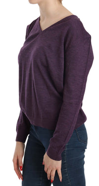 Thumbnail for Elegant Purple V-Neck Wool Blouse