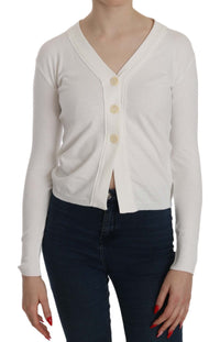 Thumbnail for White V-neck Long Sleeve Cropped Cardigan Tops Sweater