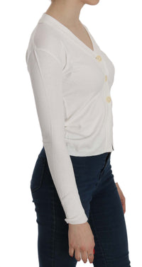 Thumbnail for White V-neck Long Sleeve Cropped Cardigan Tops Sweater